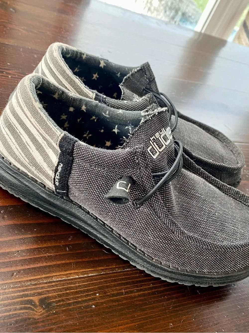 Rare limited edition Hey Dude Kids Black & Gray patriotic flag Stars and Stripes